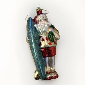 Christmas Ornament Surfer Santa 2004 Vintage Merck Family Old World Blue Sparkle